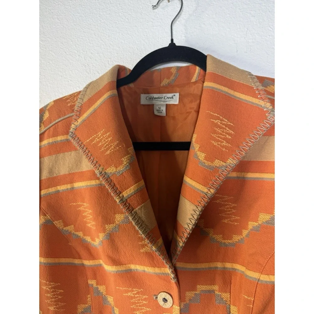 Coldwater Creek Southwestern Aztec Blazer Jacket 10 Coat Coral Orange Gray Lined
